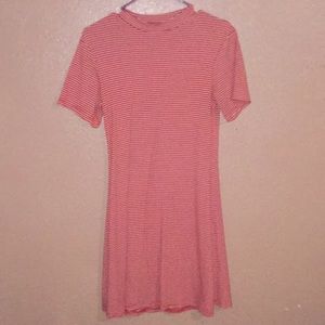 Red and white low turtleneck dress